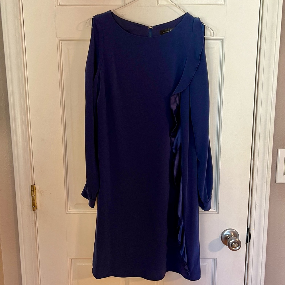 Slate & Willow - Navy Long Sleeve Cocktail Dress, Open Shoulder, Size 4